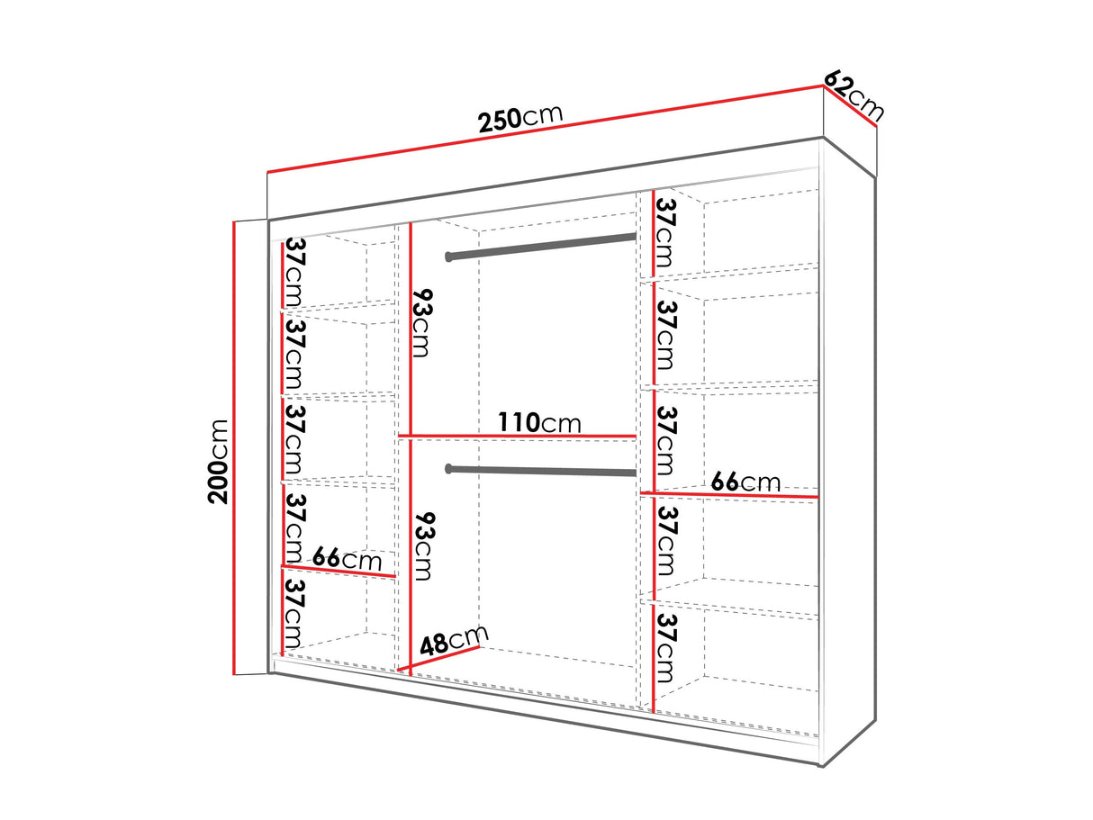 Gardróbszekrény Szafa 100 FLUTES, Szín: Fehér, Fiókok: Nem, Szélesség: 250 cm, Led világítás: Igen