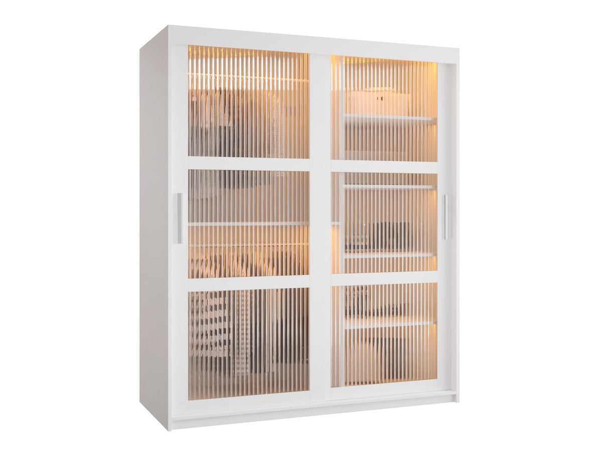 Gardróbszekrény Szafa 100 FLUTES, Szín: Fehér, Fiókok: Igen, Szélesség: 150 cm, Led világítás: Igen