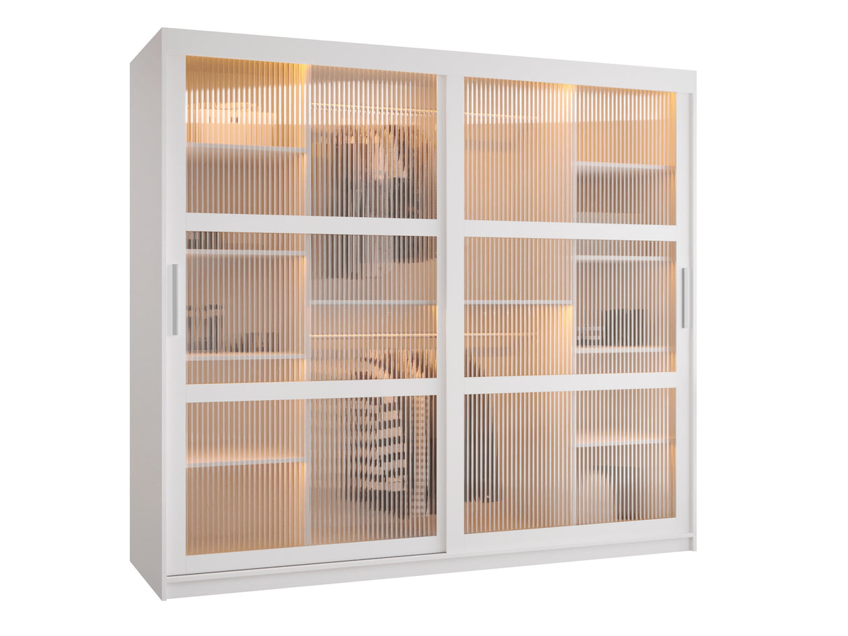 Gardróbszekrény Szafa 100 FLUTES, Szín: Fehér, Fiókok: Igen, Szélesség: 200 cm, Led világítás: Igen