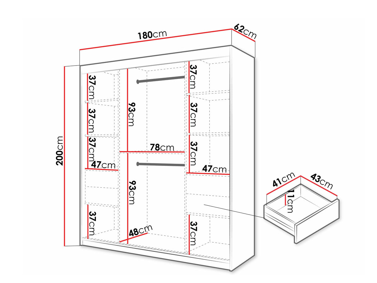 Gardróbszekrény Szafa 100 FLUTES, Szín: Fehér, Fiókok: Igen, Szélesség: 180 cm, Led világítás: Nem
