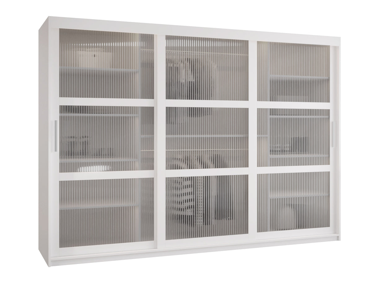 Gardróbszekrény Szafa 100 FLUTES, Szín: Fehér, Fiókok: Igen, Szélesség: 250 cm, Led világítás: Nem