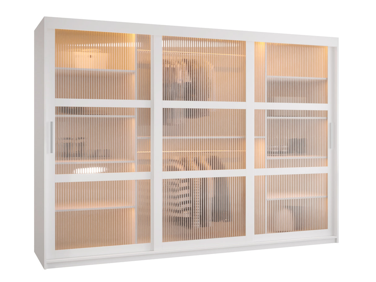 Gardróbszekrény Szafa 100 FLUTES, Szín: Fehér, Fiókok: Igen, Szélesség: 250 cm, Led világítás: Igen