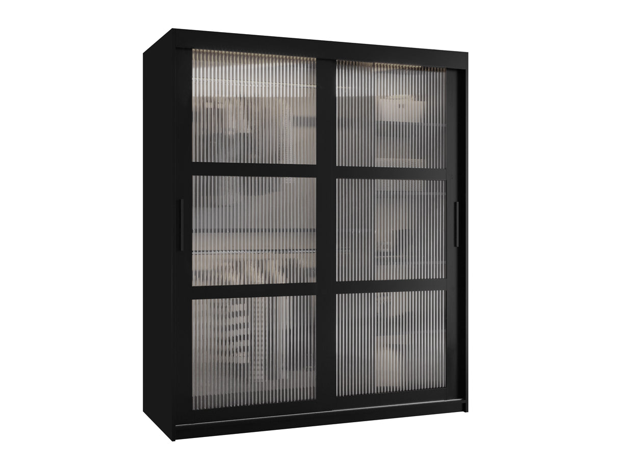 Gardróbszekrény Szafa 100 FLUTES, Szín: Fekete, Fiókok: Nem, Szélesség: 150 cm, Led világítás: Nem
