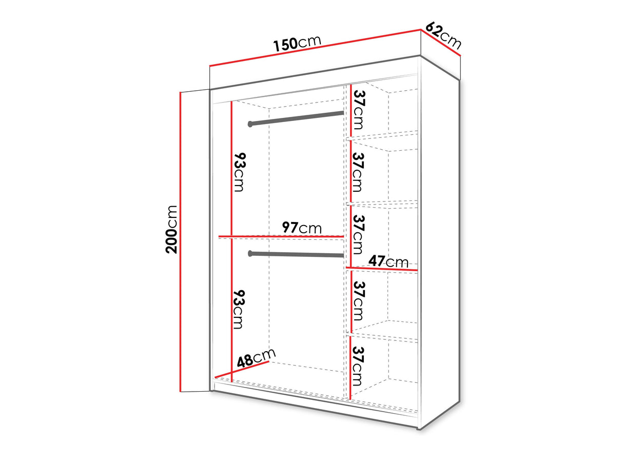 Gardróbszekrény Szafa 100 FLUTES, Szín: Fekete, Fiókok: Nem, Szélesség: 150 cm, Led világítás: Nem