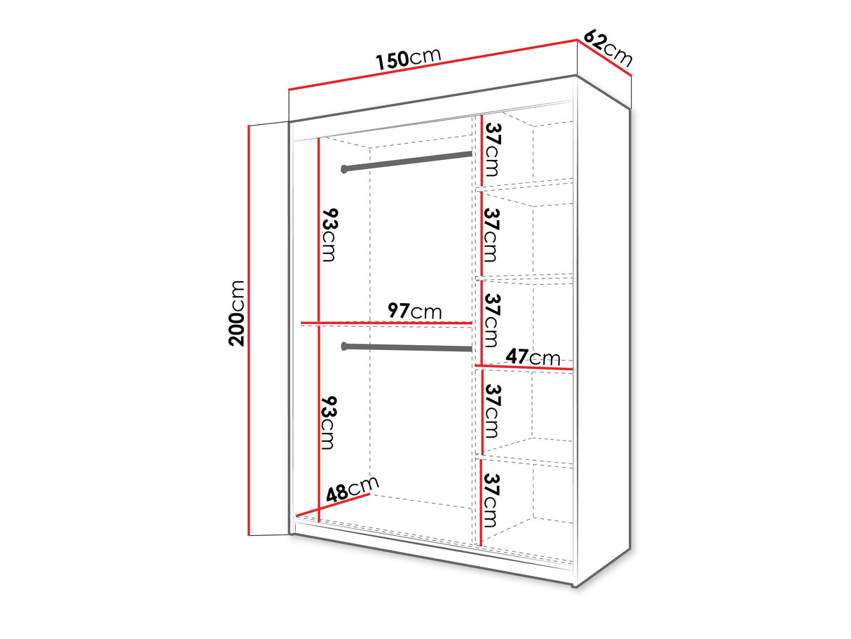 Gardróbszekrény Szafa 100 FLUTES, Szín: Fekete, Fiókok: Nem, Szélesség: 150 cm, Led világítás: Igen