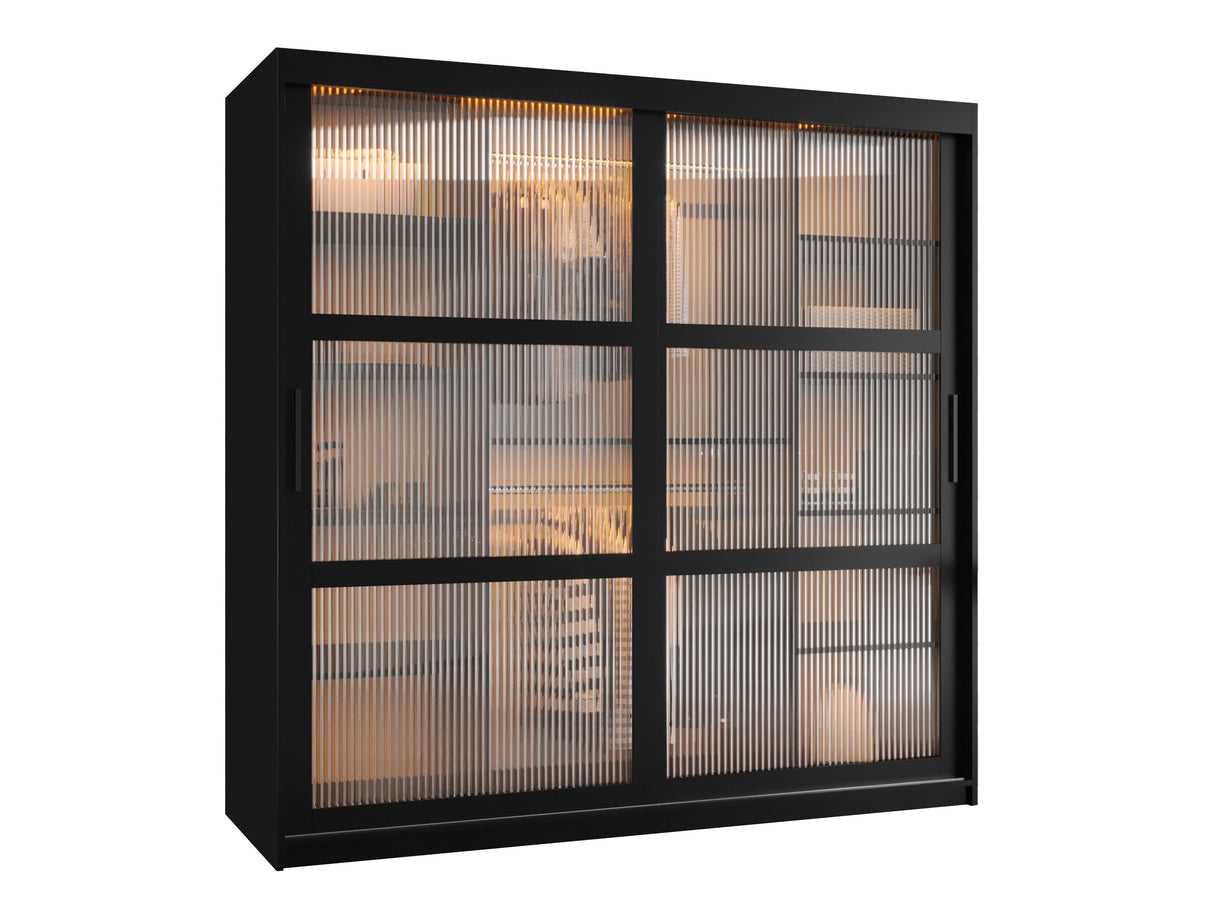 Gardróbszekrény Szafa 100 FLUTES, Szín: Fekete, Fiókok: Nem, Szélesség: 180 cm, Led világítás: Igen