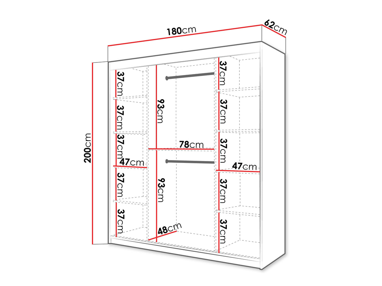 Gardróbszekrény Szafa 100 FLUTES, Szín: Fekete, Fiókok: Nem, Szélesség: 180 cm, Led világítás: Igen