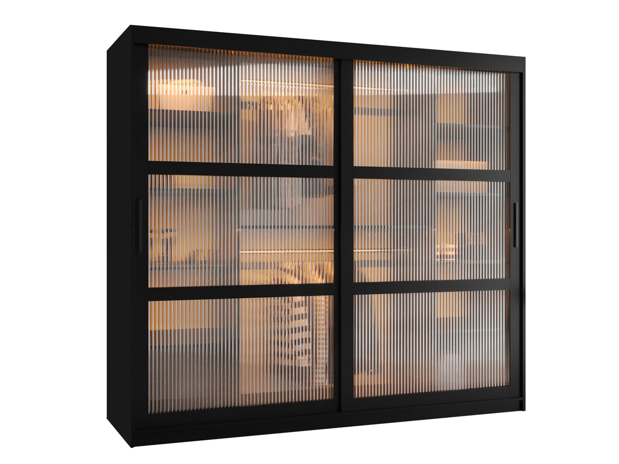 Gardróbszekrény Szafa 100 FLUTES, Szín: Fekete, Fiókok: Nem, Szélesség: 200 cm, Led világítás: Igen