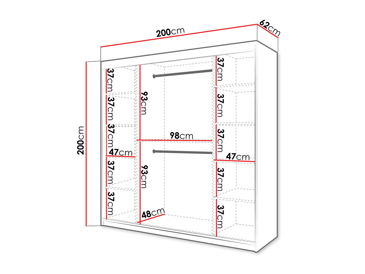 Gardróbszekrény Szafa 100 FLUTES, Szín: Fekete, Fiókok: Nem, Szélesség: 200 cm, Led világítás: Igen