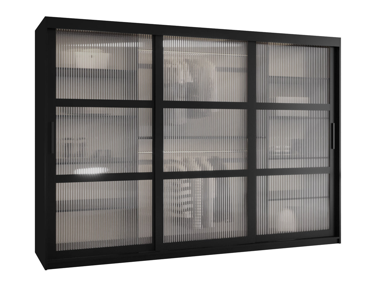 Gardróbszekrény Szafa 100 FLUTES, Szín: Fekete, Fiókok: Nem, Szélesség: 250 cm, Led világítás: Nem