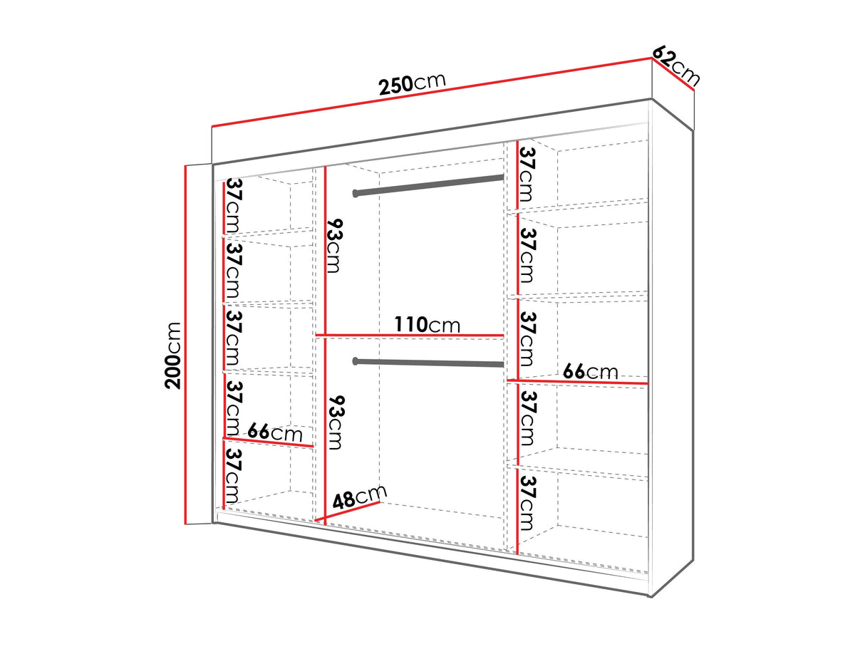 Gardróbszekrény Szafa 100 FLUTES, Szín: Fekete, Fiókok: Nem, Szélesség: 250 cm, Led világítás: Nem