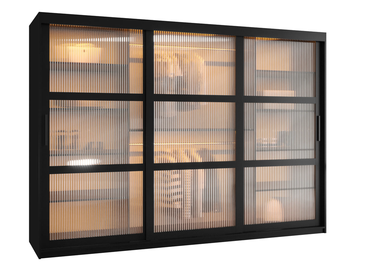 Gardróbszekrény Szafa 100 FLUTES, Szín: Fekete, Fiókok: Nem, Szélesség: 250 cm, Led világítás: Igen