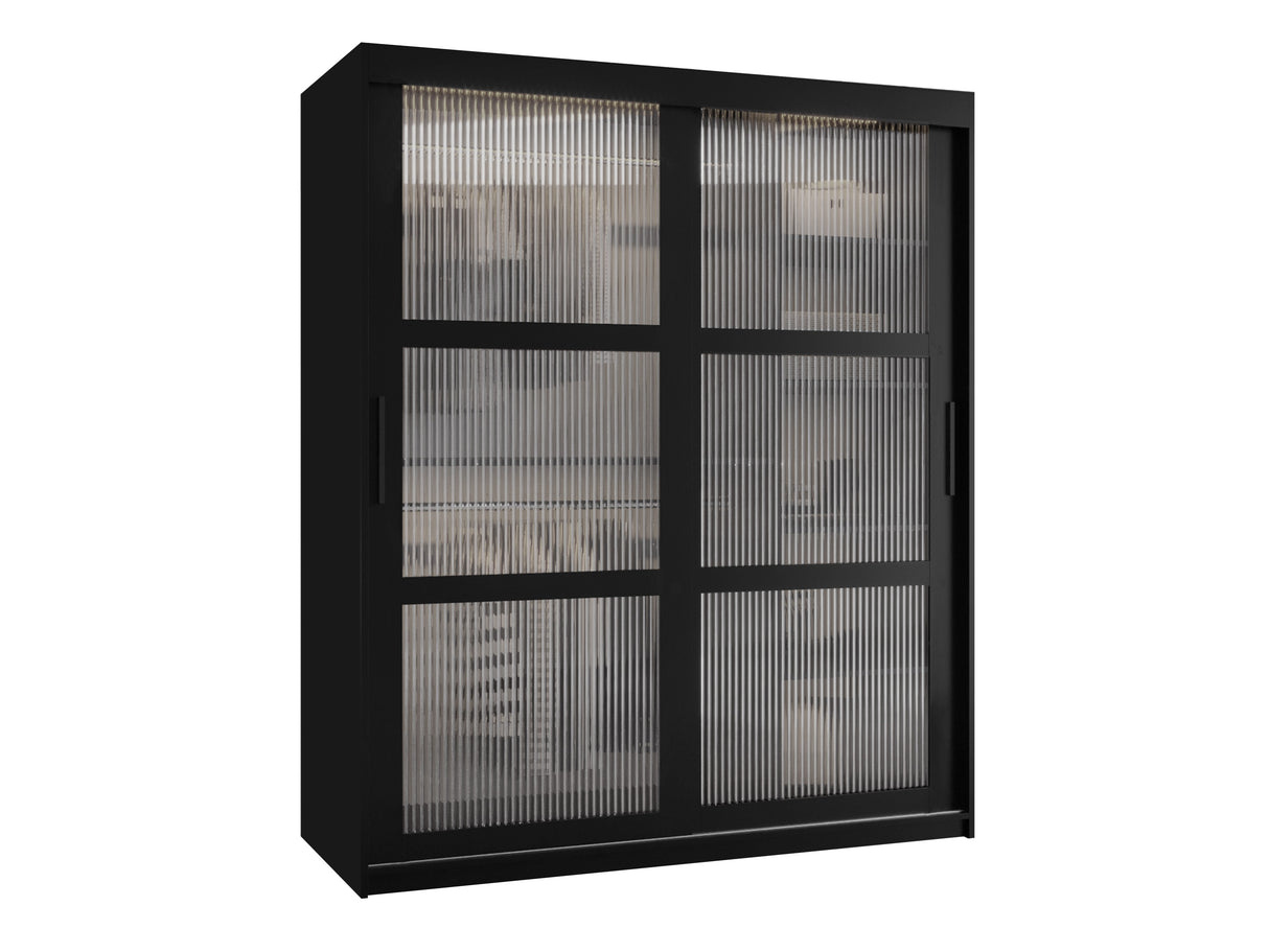 Gardróbszekrény Szafa 100 FLUTES, Szín: Fekete, Fiókok: Igen, Szélesség: 150 cm, Led világítás: Nem