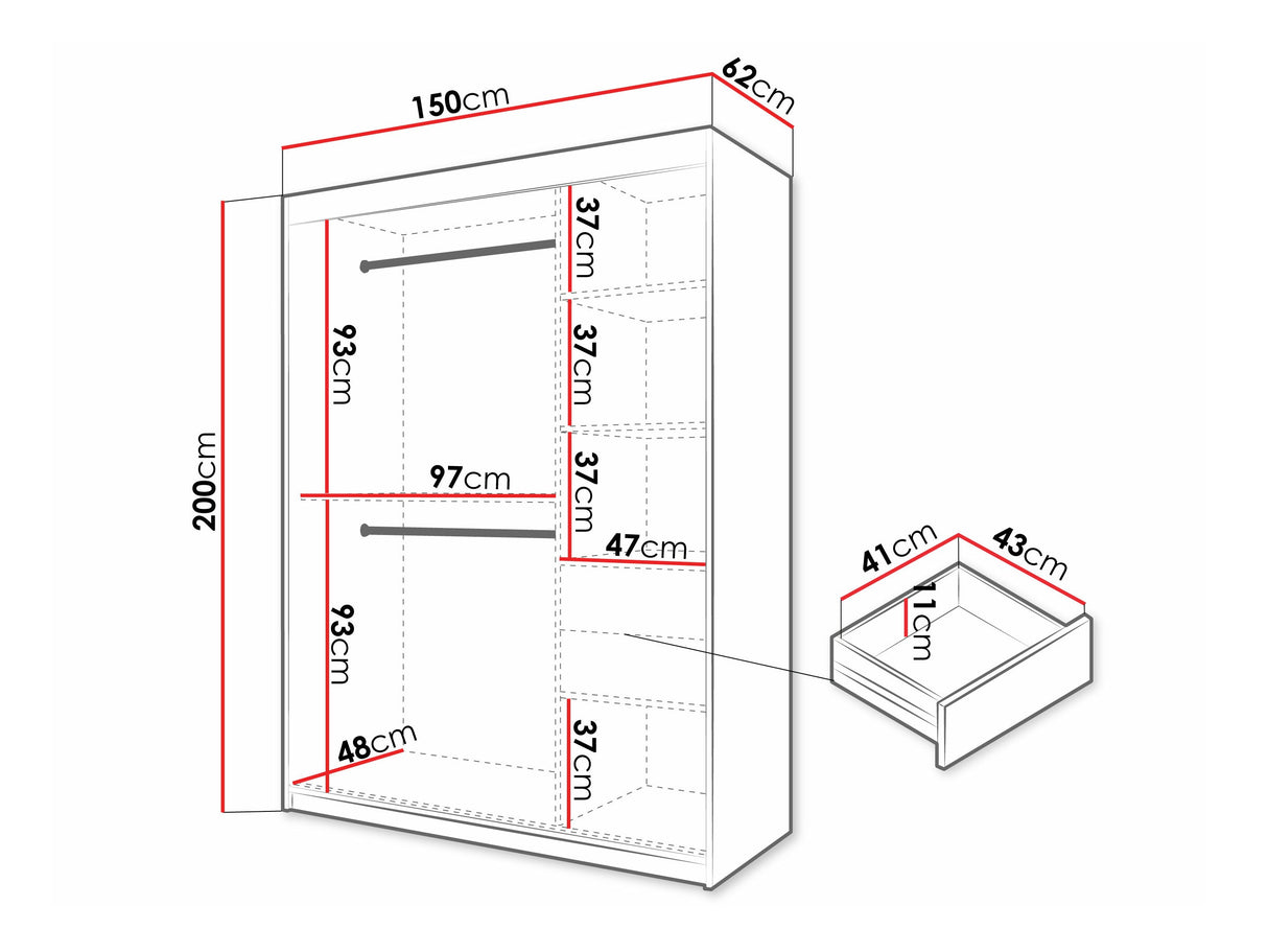 Gardróbszekrény Szafa 100 FLUTES, Szín: Fekete, Fiókok: Igen, Szélesség: 150 cm, Led világítás: Nem