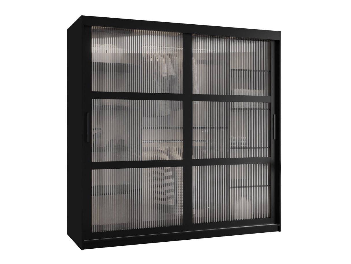 Gardróbszekrény Szafa 100 FLUTES, Szín: Fekete, Fiókok: Igen, Szélesség: 180 cm, Led világítás: Nem