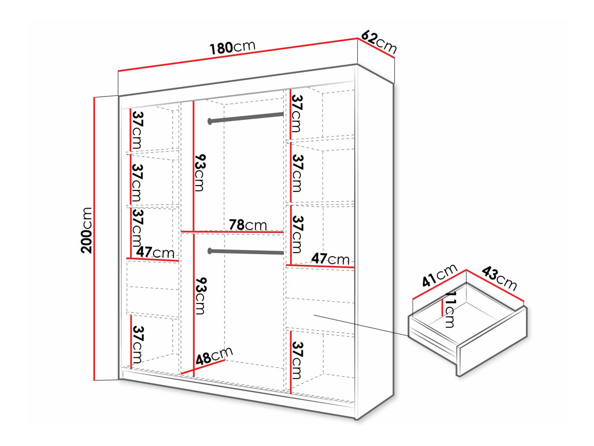 Gardróbszekrény Szafa 100 FLUTES, Szín: Fekete, Fiókok: Igen, Szélesség: 180 cm, Led világítás: Nem