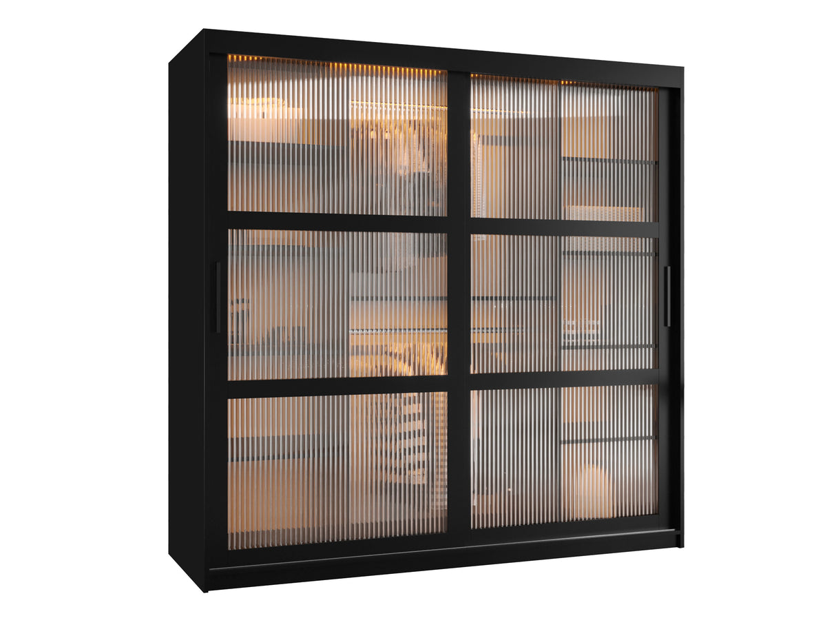 Gardróbszekrény Szafa 100 FLUTES, Szín: Fekete, Fiókok: Igen, Szélesség: 180 cm, Led világítás: Igen