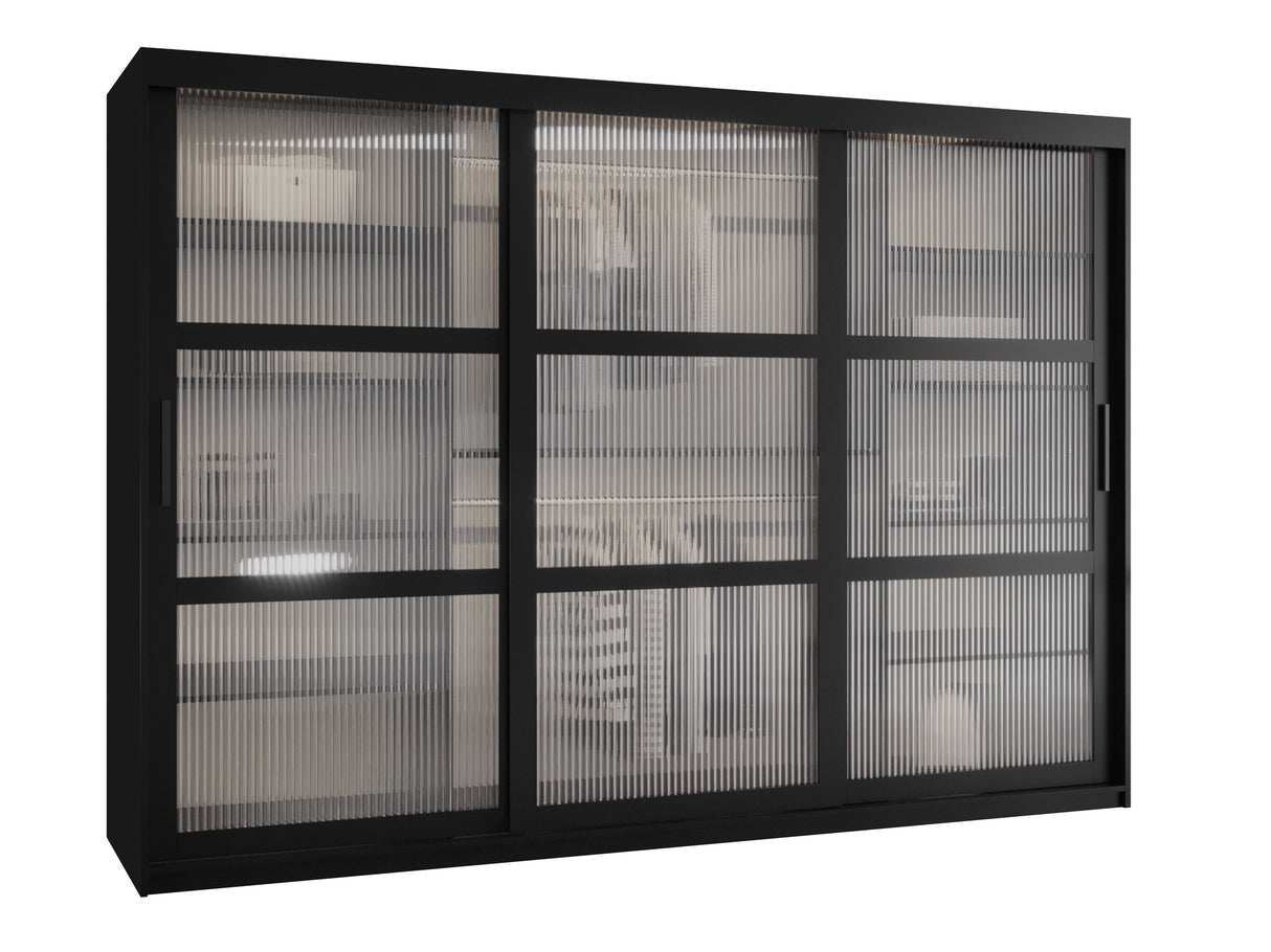 Gardróbszekrény Szafa 100 FLUTES, Szín: Fekete, Fiókok: Igen, Szélesség: 250 cm, Led világítás: Nem