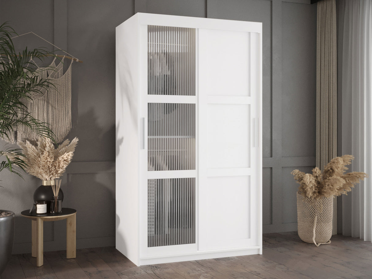 Gardróbszekrény Szafa FLUTES 3, Szín: Fehér, Fiókok: Nem, Szélesség: 100 cm, Led világítás: Nem