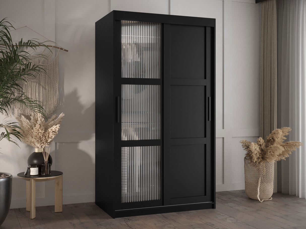 Gardróbszekrény Szafa FLUTES 3, Szín: Fekete, Fiókok: Igen, Szélesség: 100 cm, Led világítás: Nem