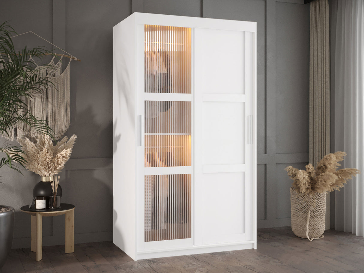 Gardróbszekrény Szafa FLUTES 3, Szín: Fehér, Fiókok: Nem, Szélesség: 100 cm, Led világítás: Igen