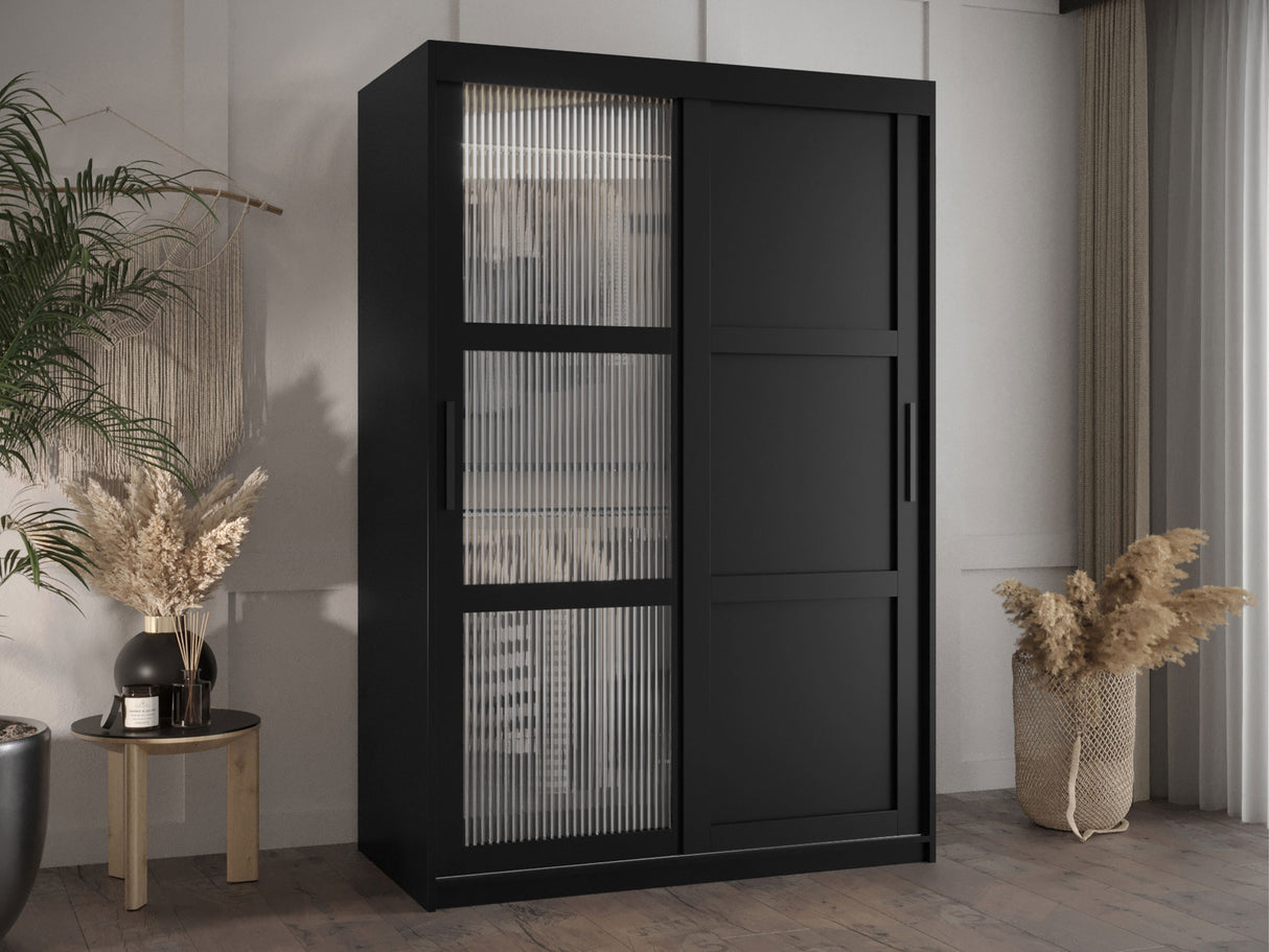 Gardróbszekrény Szafa FLUTES 3, Szín: Fekete, Fiókok: Igen, Szélesség: 120 cm, Led világítás: Nem