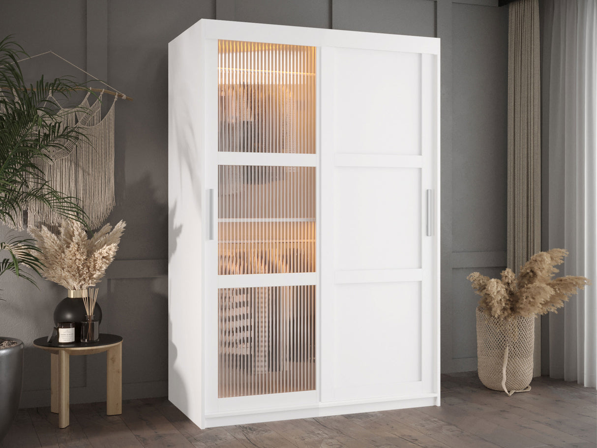 Gardróbszekrény Szafa FLUTES 3, Szín: Fehér, Fiókok: Nem, Szélesség: 120 cm, Led világítás: Igen