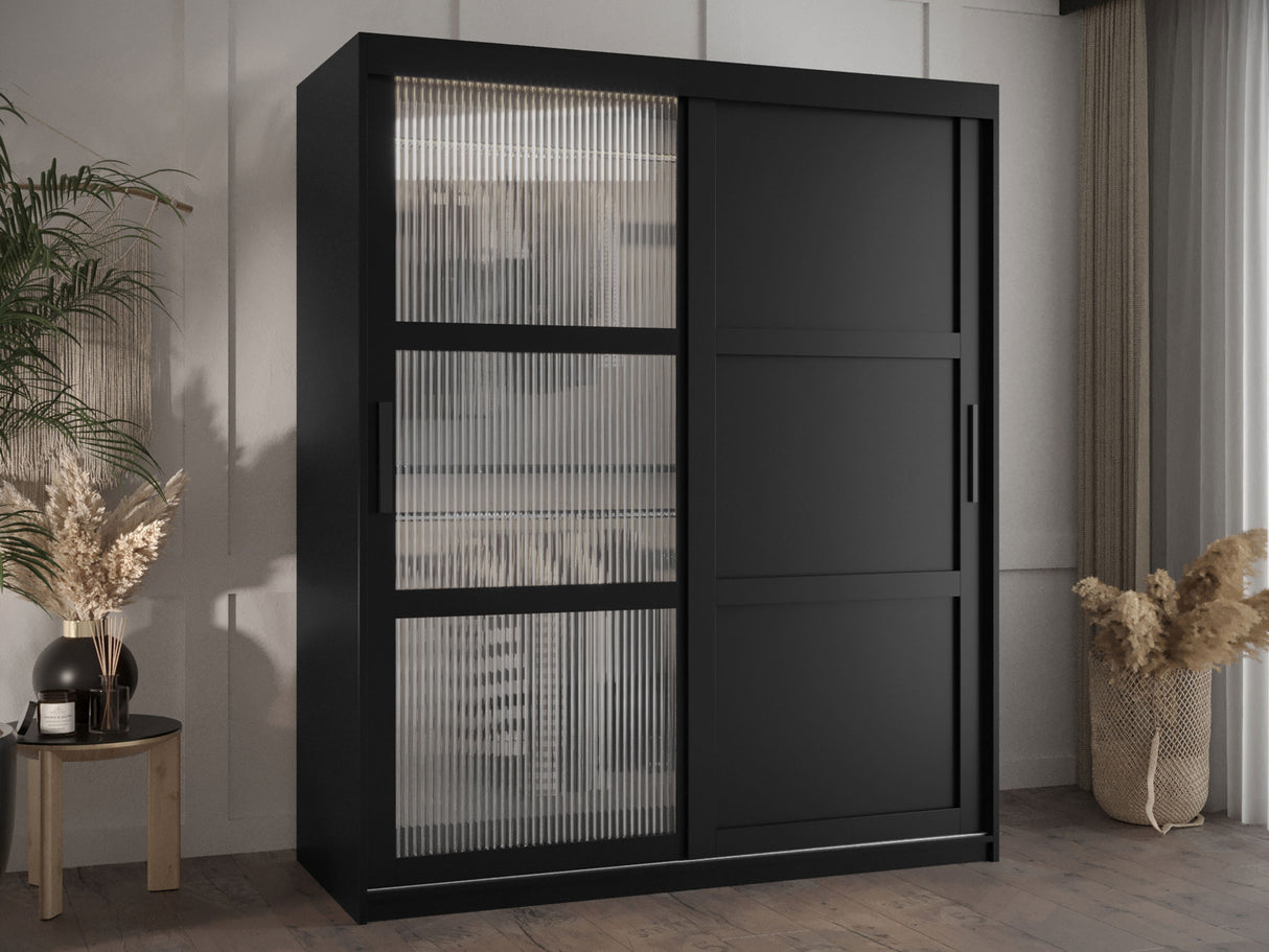 Gardróbszekrény Szafa FLUTES 3, Szín: Fekete, Fiókok: Igen, Szélesség: 150 cm, Led világítás: Nem