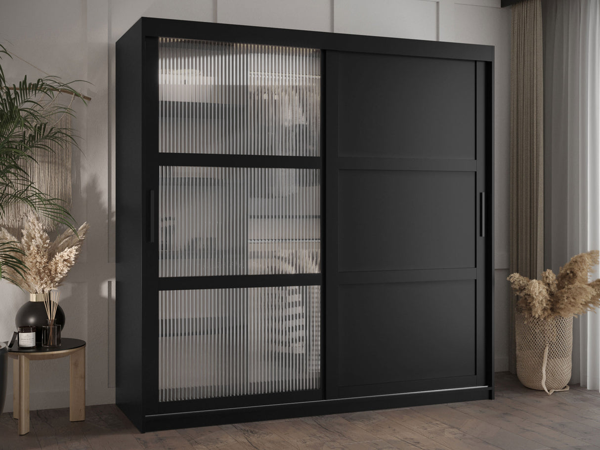 Gardróbszekrény Szafa FLUTES 3, Szín: Fekete, Fiókok: Nem, Szélesség: 180 cm, Led világítás: Nem