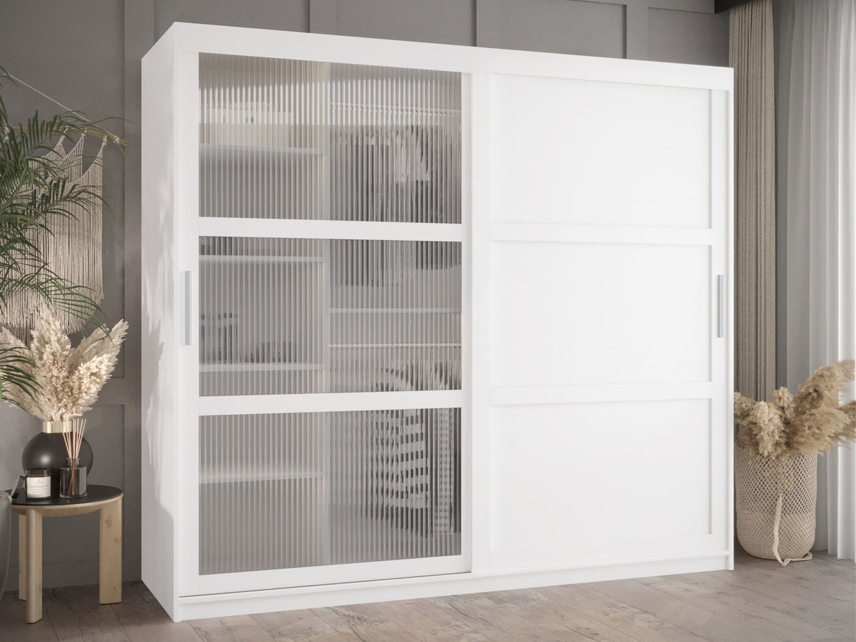 Gardróbszekrény Szafa FLUTES 3, Szín: Fehér, Fiókok: Nem, Szélesség: 200 cm, Led világítás: Nem