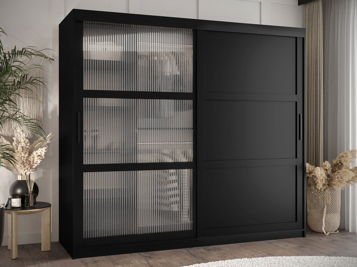 Gardróbszekrény Szafa FLUTES 3, Szín: Fekete, Fiókok: Nem, Szélesség: 200 cm, Led világítás: Nem