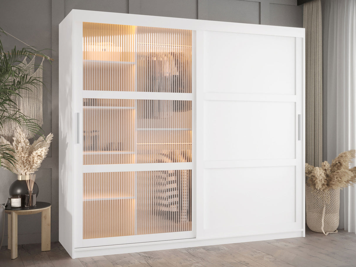 Gardróbszekrény Szafa FLUTES 3, Szín: Fehér, Fiókok: Nem, Szélesség: 200 cm, Led világítás: Igen