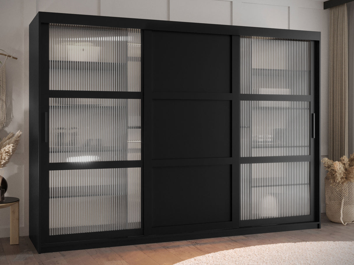 Gardróbszekrény Szafa FLUTES 3, Szín: Fekete, Fiókok: Nem, Szélesség: 250 cm, Led világítás: Nem