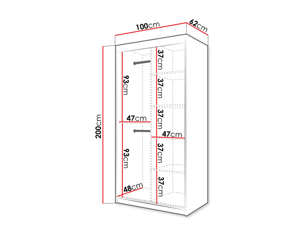 Gardróbszekrény Szafa FLUTES 3, Szín: Fehér, Fiókok: Nem, Szélesség: 100 cm, Led világítás: Igen