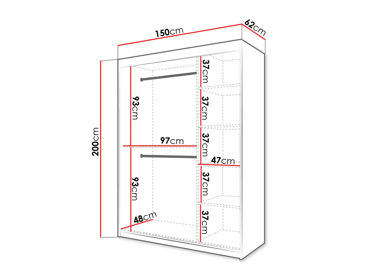 Gardróbszekrény Szafa FLUTES 3, Szín: Fehér, Fiókok: Nem, Szélesség: 150 cm, Led világítás: Nem