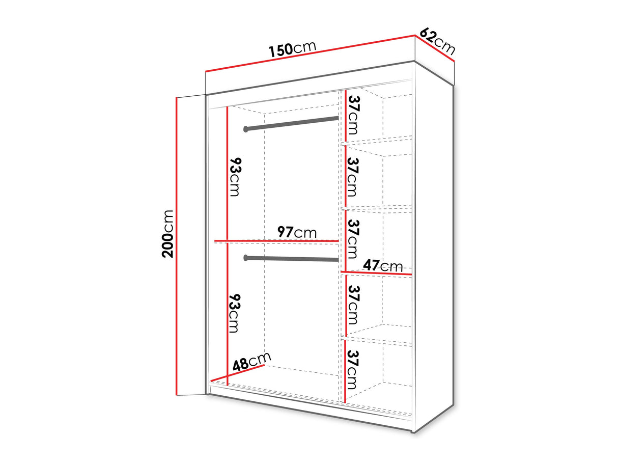 Gardróbszekrény Szafa FLUTES 3, Szín: Fehér, Fiókok: Nem, Szélesség: 150 cm, Led világítás: Igen