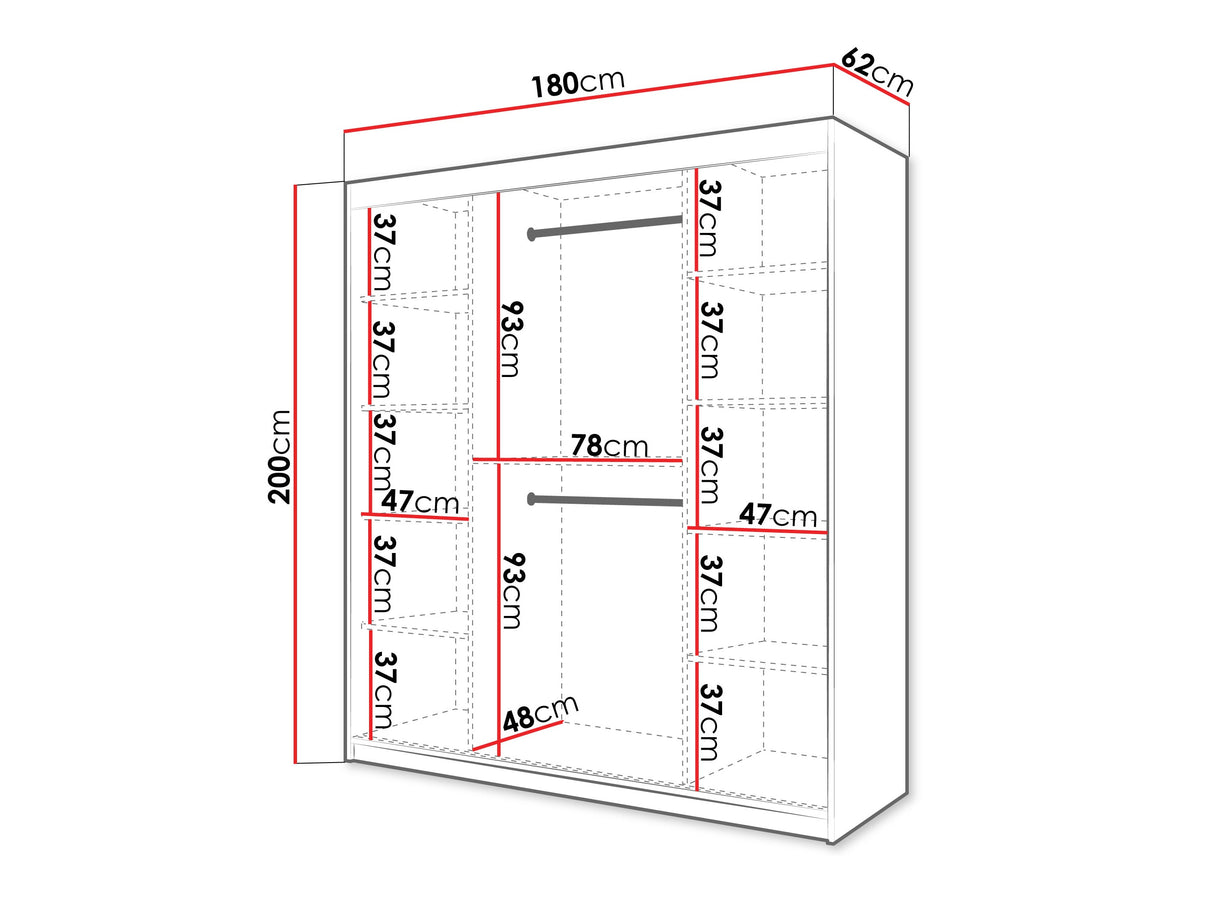 Gardróbszekrény Szafa FLUTES 3, Szín: Fehér, Fiókok: Nem, Szélesség: 180 cm, Led világítás: Nem