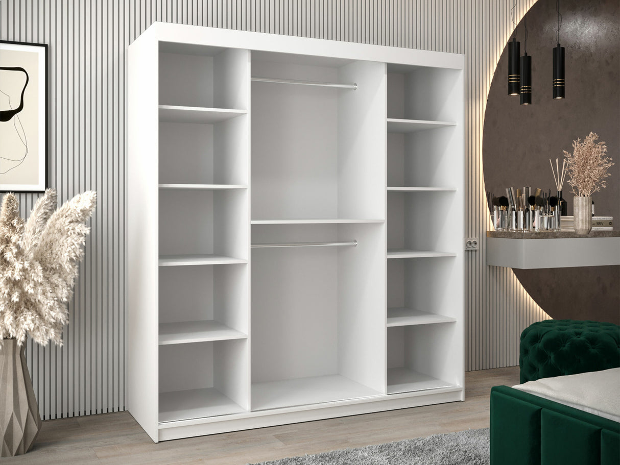 Gardróbszekrény Szafa FLUTES 3, Szín: Fehér, Fiókok: Nem, Szélesség: 180 cm, Led világítás: Igen