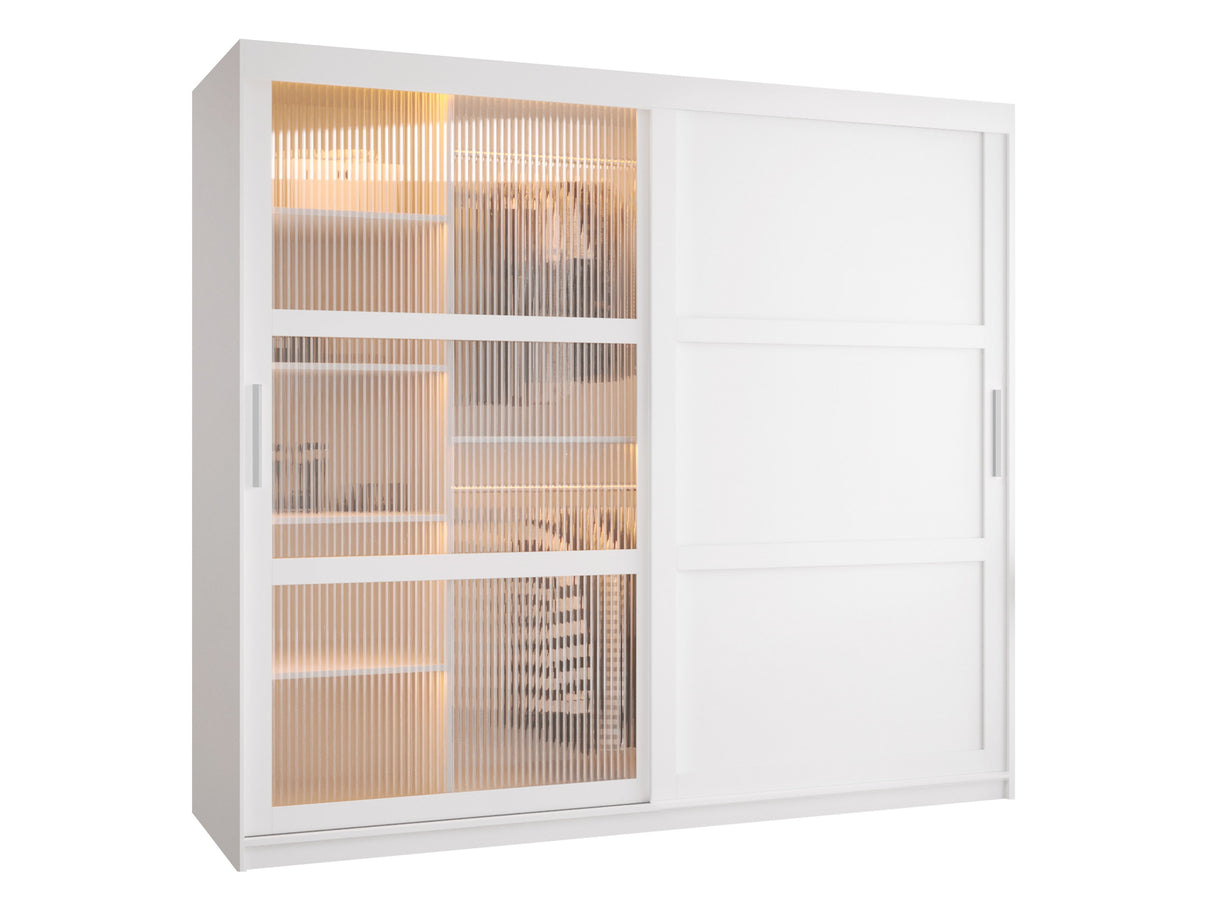 Gardróbszekrény Szafa FLUTES 3, Szín: Fehér, Fiókok: Nem, Szélesség: 200 cm, Led világítás: Igen