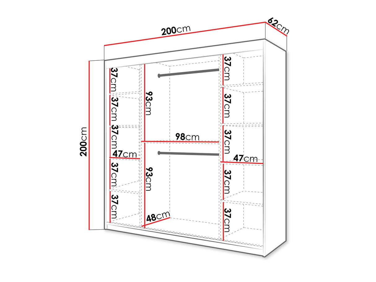 Gardróbszekrény Szafa FLUTES 3, Szín: Fehér, Fiókok: Nem, Szélesség: 200 cm, Led világítás: Igen