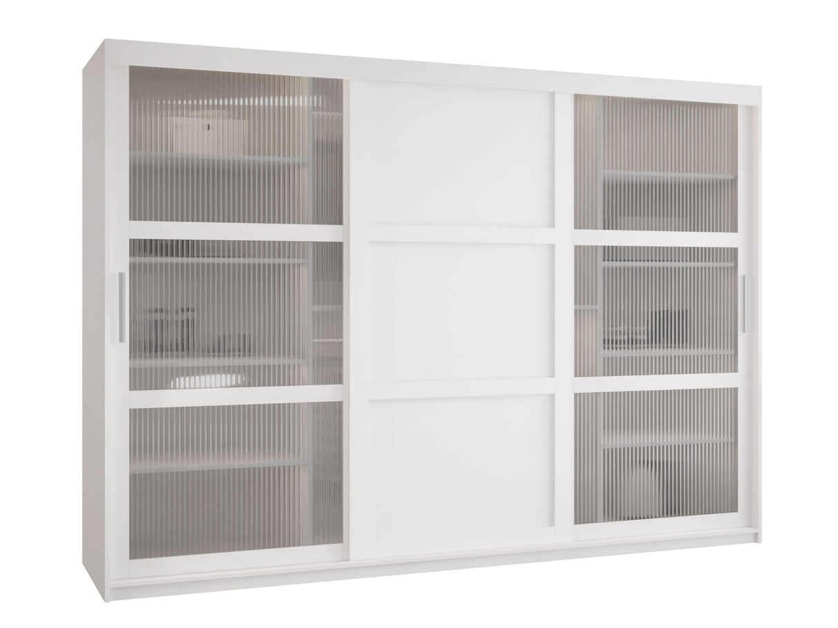 Gardróbszekrény Szafa FLUTES 3, Szín: Fehér, Fiókok: Nem, Szélesség: 250 cm, Led világítás: Nem