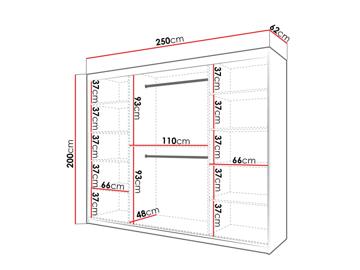 Gardróbszekrény Szafa FLUTES 3, Szín: Fehér, Fiókok: Nem, Szélesség: 250 cm, Led világítás: Nem