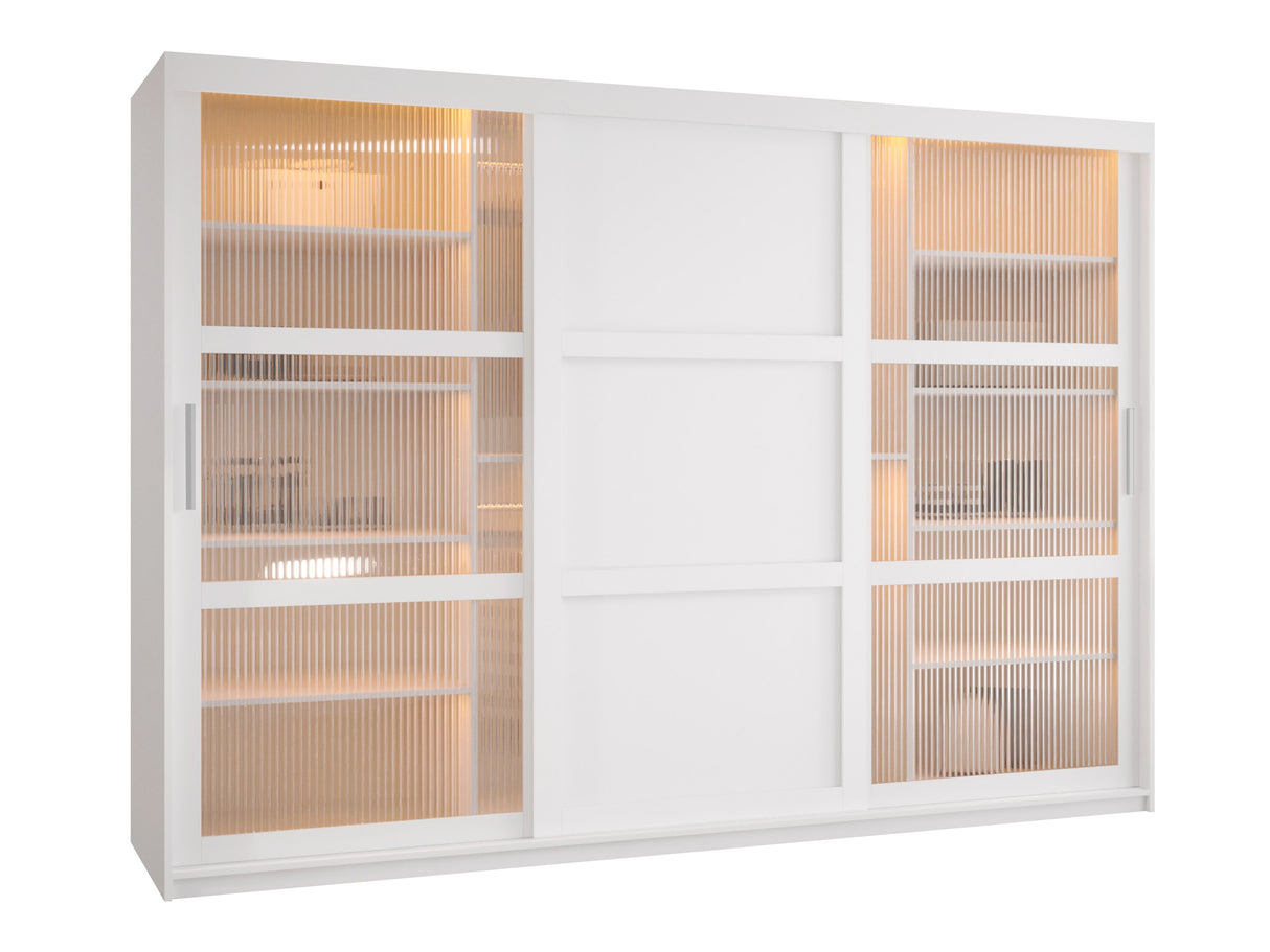 Gardróbszekrény Szafa FLUTES 3, Szín: Fehér, Fiókok: Nem, Szélesség: 250 cm, Led világítás: Igen