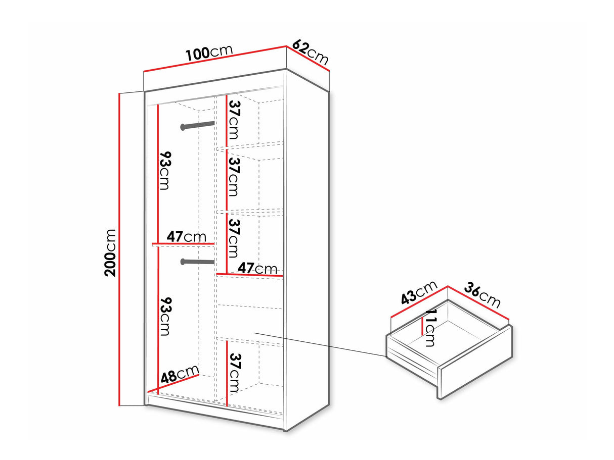 Gardróbszekrény Szafa FLUTES 3, Szín: Fehér, Fiókok: Igen, Szélesség: 100 cm, Led világítás: Nem