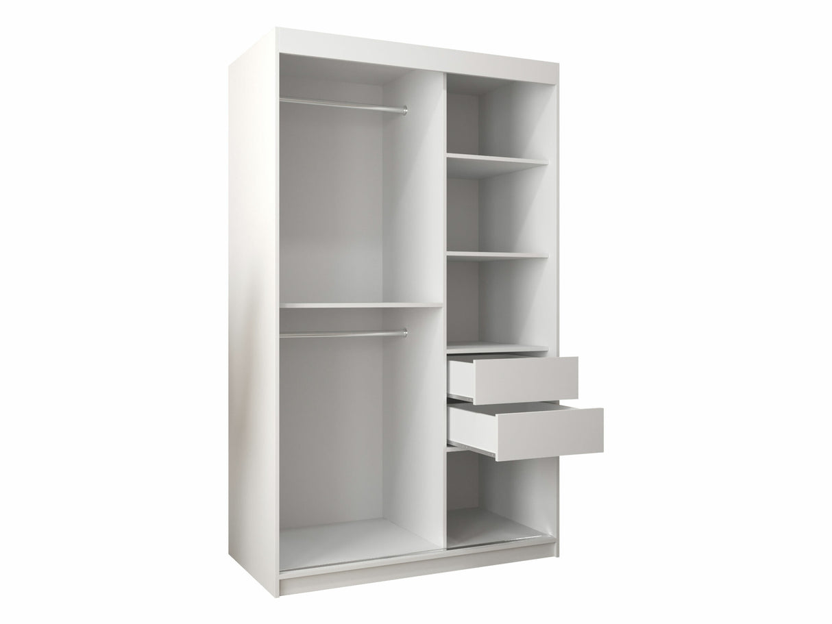Gardróbszekrény Szafa FLUTES 3, Szín: Fehér, Fiókok: Igen, Szélesség: 120 cm, Led világítás: Nem