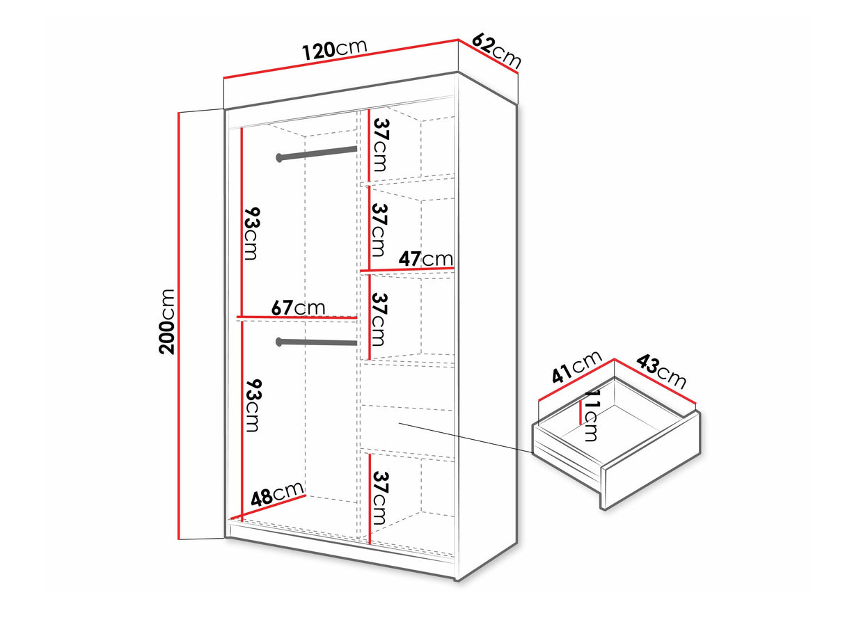 Gardróbszekrény Szafa FLUTES 3, Szín: Fehér, Fiókok: Igen, Szélesség: 120 cm, Led világítás: Nem