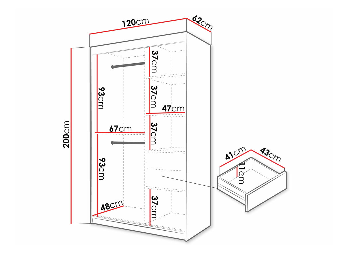 Gardróbszekrény Szafa FLUTES 3, Szín: Fehér, Fiókok: Igen, Szélesség: 120 cm, Led világítás: Igen