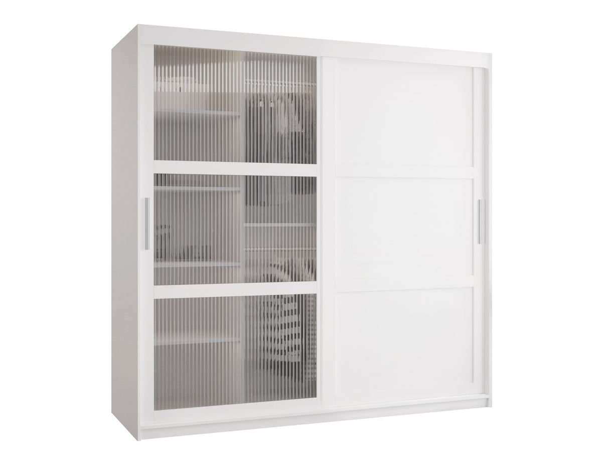 Gardróbszekrény Szafa FLUTES 3, Szín: Fehér, Fiókok: Igen, Szélesség: 180 cm, Led világítás: Nem