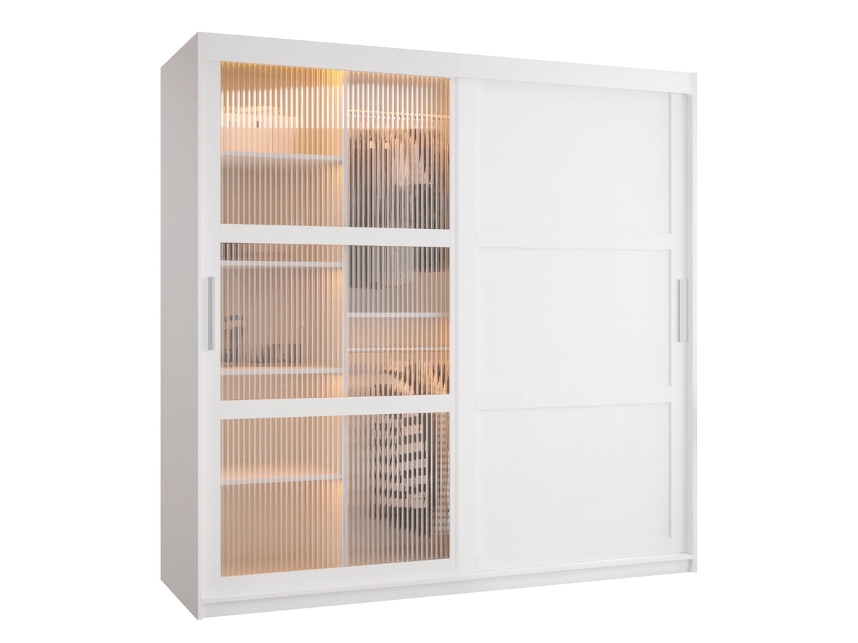 Gardróbszekrény Szafa FLUTES 3, Szín: Fehér, Fiókok: Igen, Szélesség: 180 cm, Led világítás: Igen