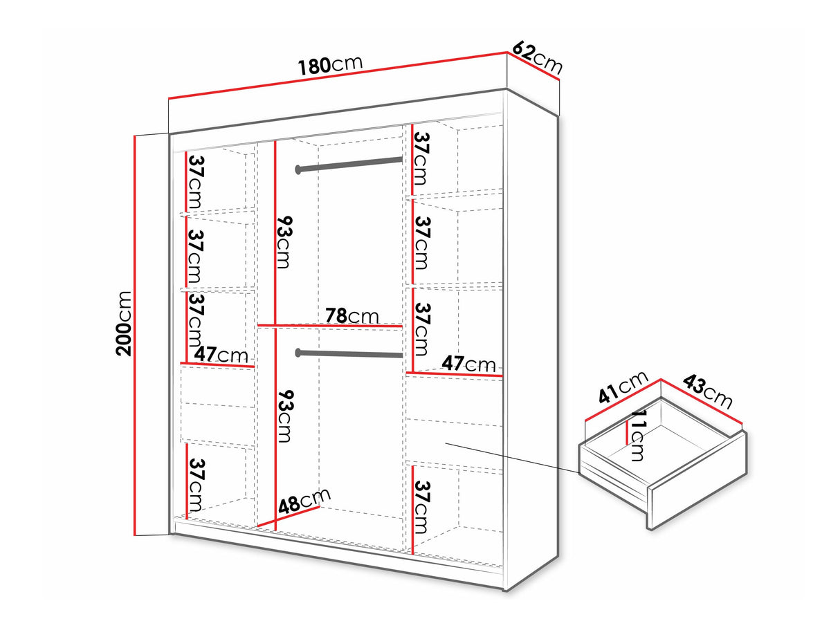 Gardróbszekrény Szafa FLUTES 3, Szín: Fehér, Fiókok: Igen, Szélesség: 180 cm, Led világítás: Igen